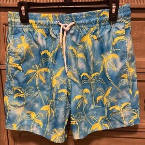 Tropical Blue and Yellow Swim Trunks with Quick-Dry Fabric‎ size medium